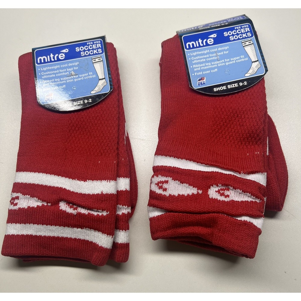 Mitre Pee Wee Soccer Socks Shoe Size 9-2 Red 2 Pairs